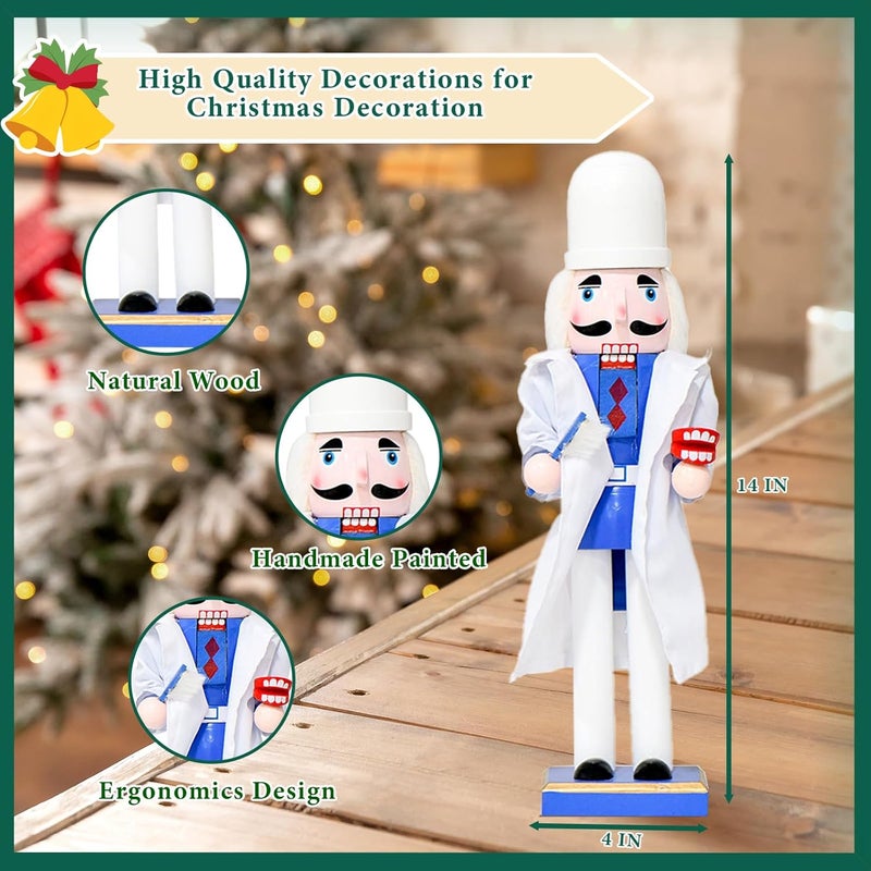 WVIOUOPU Christmas Doctor Man Nutcracker Decorations - 14 Inch Handmade Wooden Figures with White Coat Doctor Hat Stethoscope AED for Mantle Shelf Tabletop Home Christmas Holiday Ornaments Gifts - Image 3